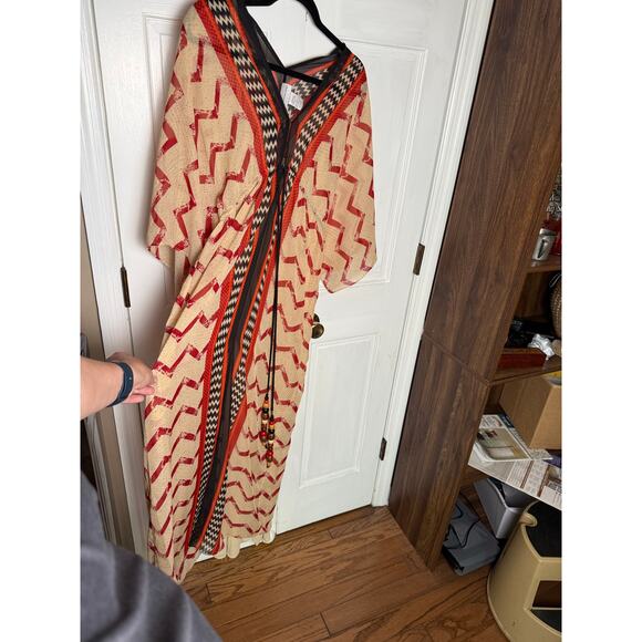 Soft Surroundings Caftan Dress Size LG Boho Maxi Embroidered Kimono Sleeve - Picture 3 of 6